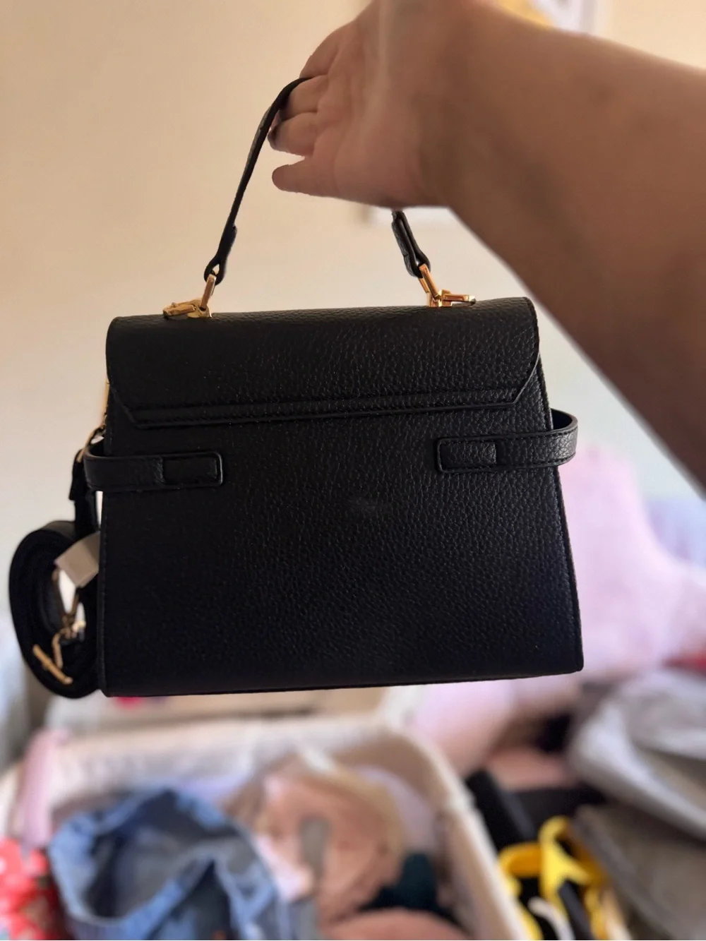 Gramercy & Grand Black Leather Top-Handle Satchel with Gold Lock